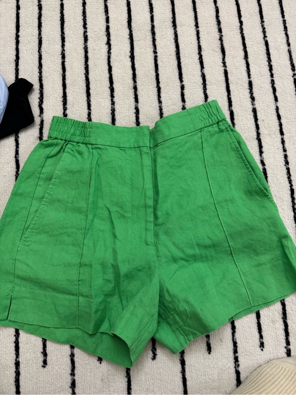COS Bright Green High Waist Linen-Blend Shorts